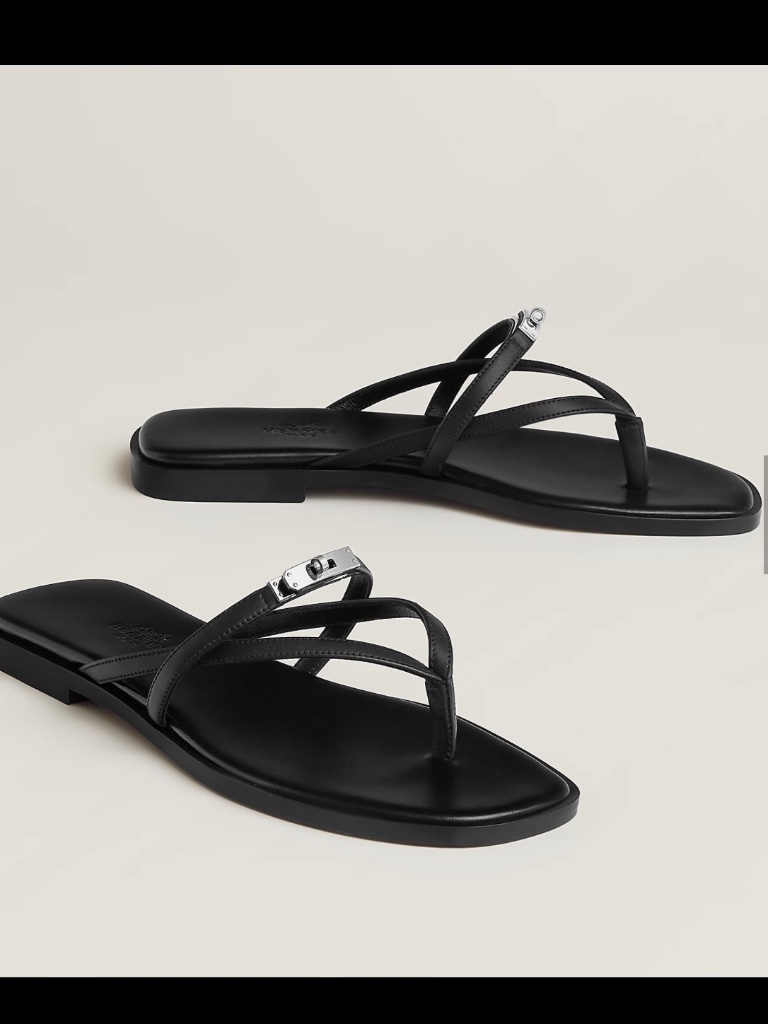 Hermes Miss Kelly Lock Sandal Size 36.5 In Black W Palladium Hardware